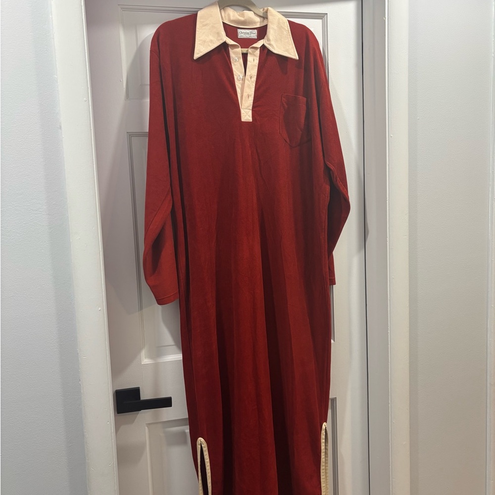 Dior Red Maxi Dress with Cream Collar